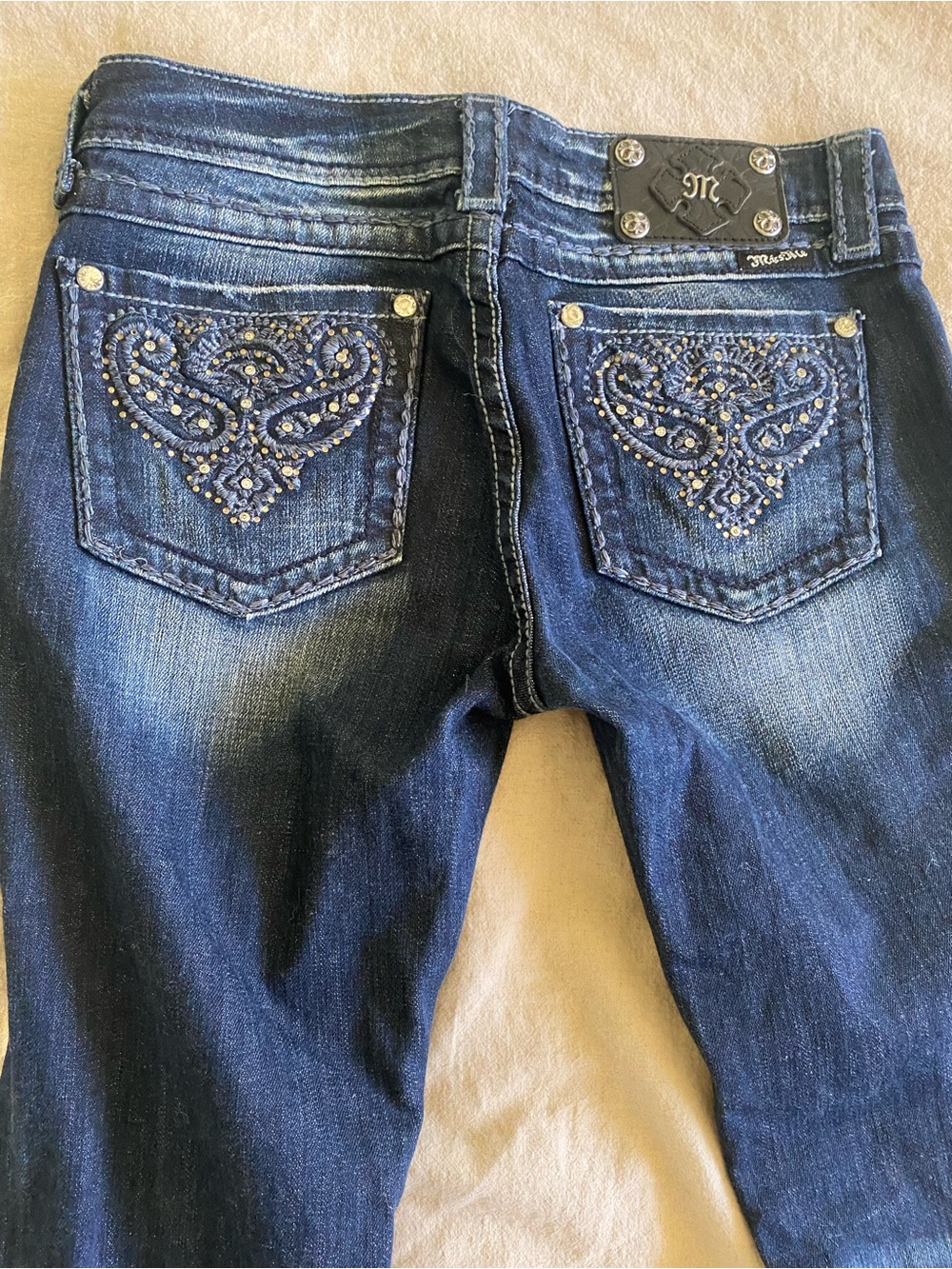 Vintage Y2K Miss Me Bedazzled Mid-Rise Bootcut Jeans - Dark Wash